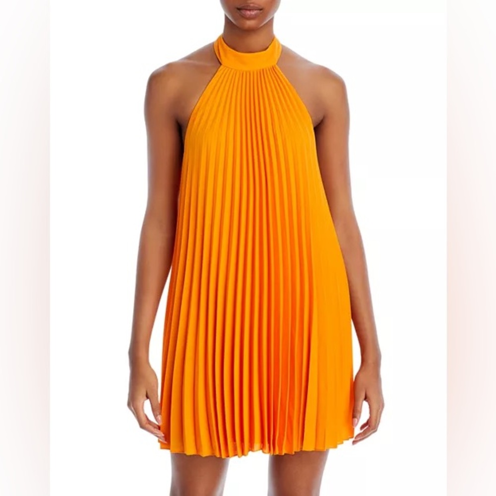 ALICE + OLIVIA | Aviana Pleated Halter Vibrant Mini Dress | SIZE XS